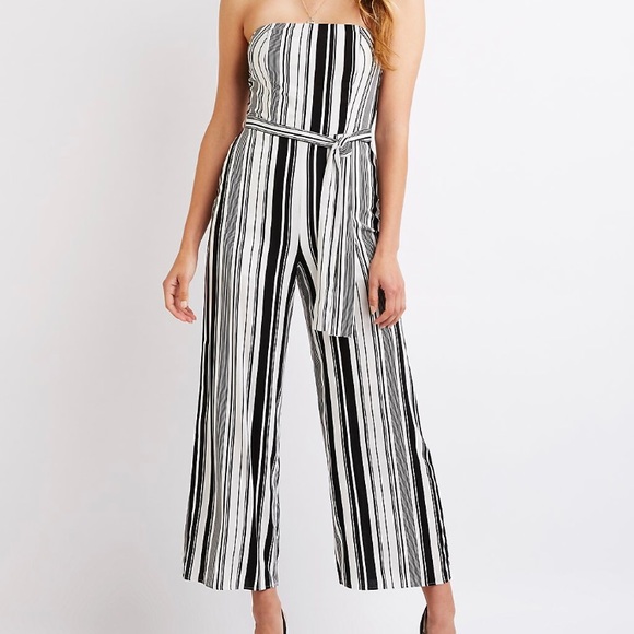 Black and White Striped Strapless Jumpsuit - Picture 2 of 2